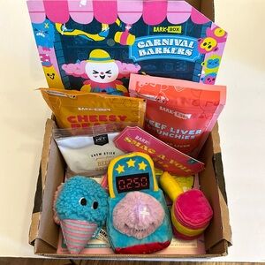 Bark Box Carnival Barkers 7 Piece Treats and Toys.